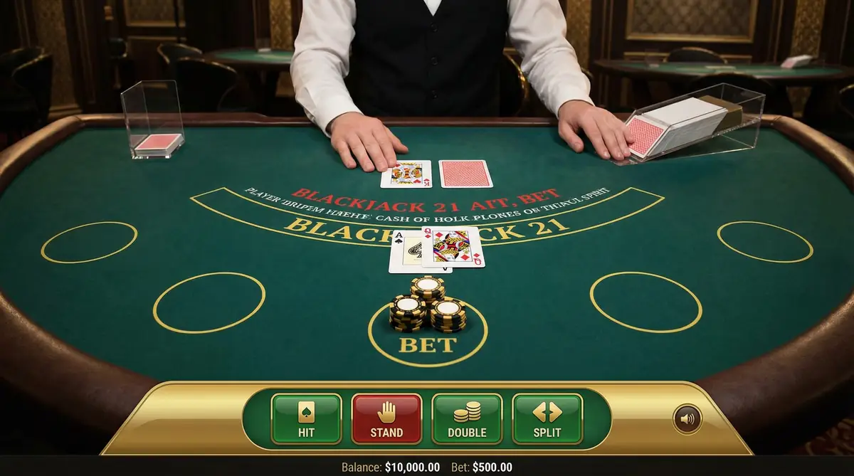 Mesa de blackjack profesional con estrategia básica