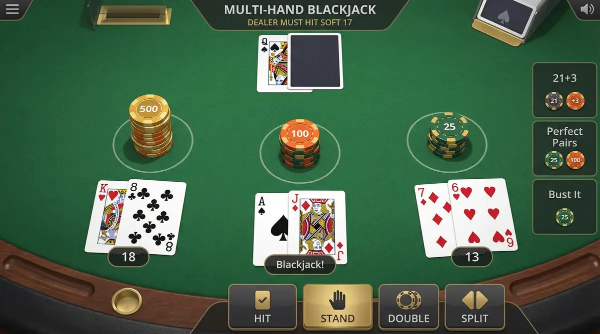 Blackjack multi-mano jugar varias manos simultáneamente